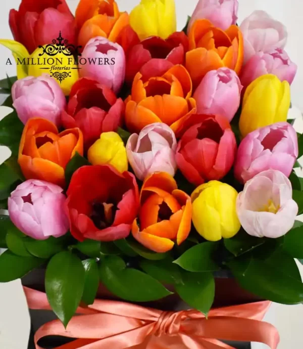 arreglo-floral-arcoíris-tulipanes